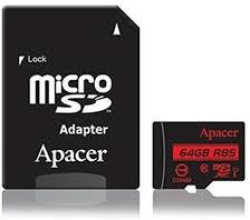 SD/флаш карта Apacer карта памет microSDXC 64GB UHS-I U3 V30 A2, Adapter - AP64GMCSX10U8-R