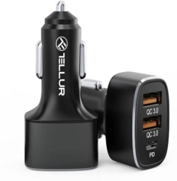 Принадлежност за смартфон Tellur зарядно за кола, 2 x QC3.0 + PD20W, FCC9, 56W, 9A, черен
