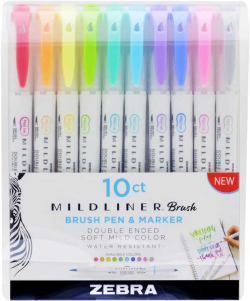 Канцеларски продукт Zebra Маркер-четка Mildliner Brush&Marker Fluorescent, 10 цвята
