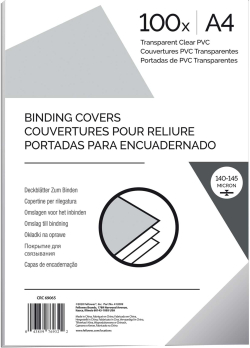 Fellowes Корици за подвързване, PVC, А4, 150 микрона, прозрачни, 100 броя