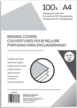 Канцеларски продукт Fellowes Корици за подвързване, PVC, А4, 200 микрона, прозрачни, 100 броя