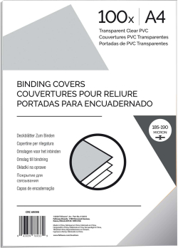 Fellowes Корици за подвързване, PVC, А4, 200 микрона, прозрачни, 100 броя