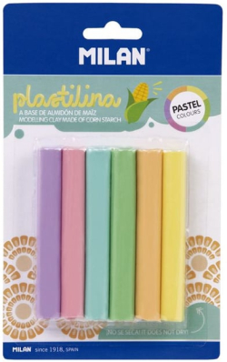 Канцеларски продукт Milan Пластилин, 6 пастелни цвята, 70 g