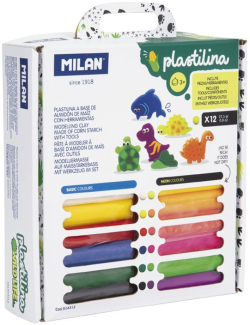 Канцеларски продукт Milan Пластилин, с формички и инструменти, 12 цвята