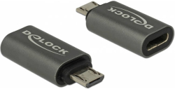 Адаптер Delock, USB 2.0, Micro-B мъжко - USB Type-C женско, Черен