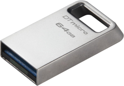 USB флаш памет Kingston DataTraveler Micro, 64GB, 200 MB/s, USB 3.2, Метален корпус, Сребрист