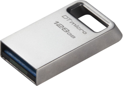 USB флаш памет Kingston DataTraveler Micro, 128 GB, 200 MB/s, USB 3.2, Метален корпус, Сребрист