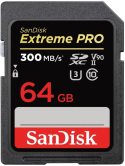 SD/флаш карта SANDISK Extreme PRO, SDXC, 64GB, UHS-II, 300 MB-s, Черен