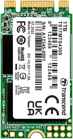 Хард диск / SSD Transcend 430S, M.2 2242, 1TB, SATA III 6Gb/s, 42.0 x 22.0 x 3.6 mm, 520 MB/s
