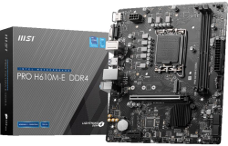 Дънна платка MSI PRO H610M-E DDR4, LGA1700, 1000 Mb/s, 1x HDMI, 1x VGA, Micro ATX