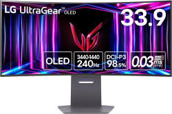 Монитор Геймърски LG 34GS95QE, 33.9" 3440 x 1440, OLED, 0.03ms, HDMI, DP, 250cd/m2, 240 Hz, Черен