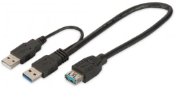 Кабел DIGITUS DB-300140-003-S: USB3.0-3.1 Y-адаптер кабел, 0.3м, черен
