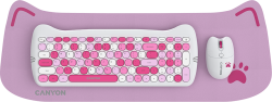 Клавиатура CANYON HSET-W6 EN Keyboard+Mouse Kitty Edition AAA+АА Wireless Pink