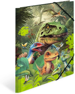 Канцеларски продукт Herma Папка Dino World, картонена, с ластик, A4, на динозаври