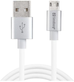 Реверсивен MicroUSB кабел Sandberg 440-96, бял, 1м