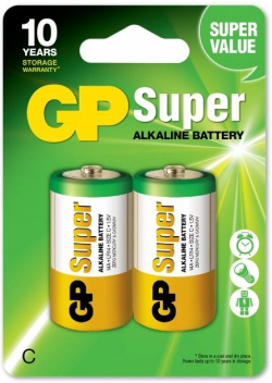 Батерия Алкална батерия GP SUPER LR14, 2 бр. в опаковка, 1.5V