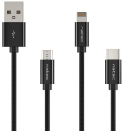 Кабел/адаптер Natec USB micro(m) + Lightning(m) + USB-C(m) 3in1 cable, 1m