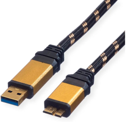 Кабел/адаптер ROLINE 11.02.8878 : USB 3.2 Gen 1 кабел, A - Micro B, M-M, Gold, 0.8 м