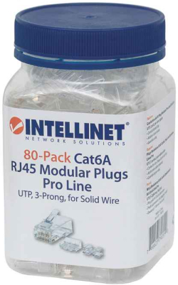 Конектор / букса INTELLINET 790550 : Накрайник UTP cat.6a RJ45, 22-26 AWG, 3-prong, 80 броя