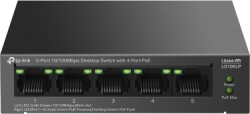 Комутатор/Суич TP-Link LS105LP 5-Port 10-100 Mbps Desktop Switch with 4-Port PoE, 4× 10-100 Mbps PoE Ports, 1× 10-100 Mbps Non-PoE Port