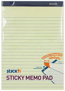 Канцеларски продукт Stick'n Пад, самозалепващ се, 254 x 178 mm, на редове, жълти листове, 50 листа