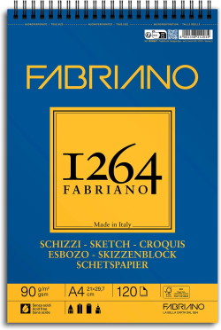 Канцеларски продукт Fabriano Скицник за скициране, А4, 90 g-m2, гладка текстура, 120 листа