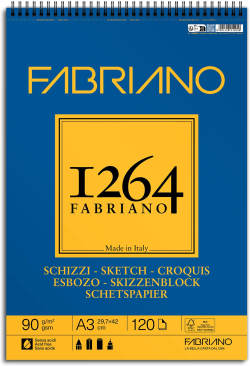 Канцеларски продукт Fabriano Скицник за скициране, А3, 90 g-m2, гладка текстура, 120 листа