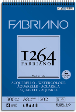 Канцеларски продукт Fabriano Скицник, акварелен, А3, 300 g-m2, зърнеста текстура, 30 листа