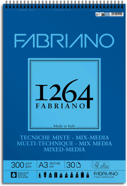 Продукт Fabriano Скицник, за смесени техники, А3, 300 g-m2, вълниста текстура, 30 листа