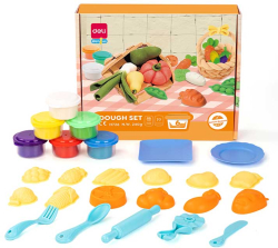 Deli Комплект тесто за моделиране Genius, 240 g, 6 цвята, с 19 аксесоара