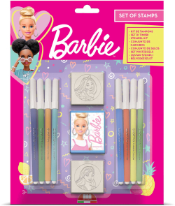 Канцеларски продукт Multiprint Комплект Barbie, за момиче, с 2 печата и 8 флумастера