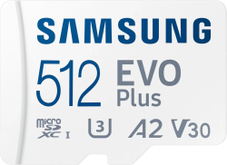 SD/флаш карта Samsung EVO Plus, 512GB, microSD, UHS-I, Клас U3, Клас V30 , Клас A2, 160MB/s + адаптер