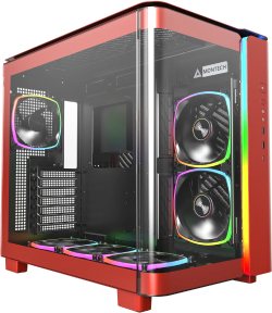 Кутия Montech KING 95 Pro, Dual Chamber Mid-tower Case, 6 ARGB Fans, 2 Front Panels, Red