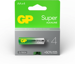 Алкална батерия GP SUPER LR6 AA, 4 бр. в опаковка, 1.5V, GP15A