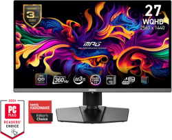 Монитор MSI MPG 271QRX QD-OLED, 26.5" WQHD, 0.03ms, 16:9, 360 Hz, 250 cd/m2, USB Type-C, HDMI, Черен