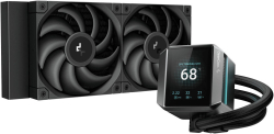 Водно охлаждане DeepCool MYSTIQUE 240, LCD екран, A-RGB, 3400 RPM, intel, AMD, DC 12V, 120 x 120, Черен