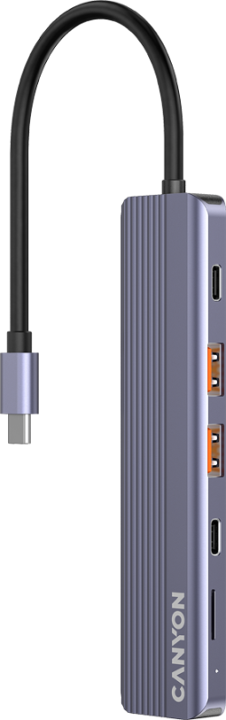 USB Хъб CANYON DS-17 6in1, HDMI 4K Ultra HD, USB-C 10Gbps, MicroSD, PD 100W, Aлуминиев, Сив