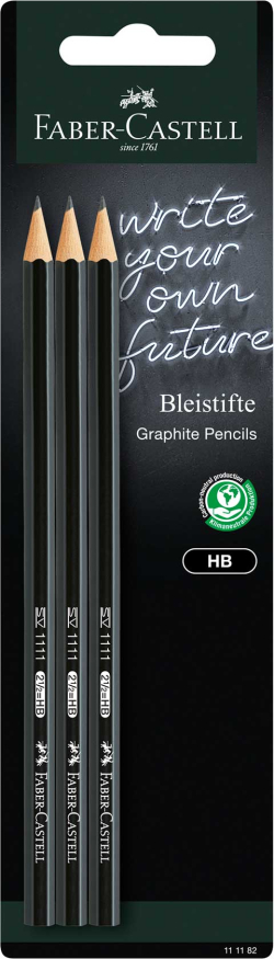 Канцеларски продукт Faber-Castell Молив 1111, чернографитен, HB, 3 броя в блистер