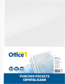 Канцеларски продукт Office 1 Джоб за документи, A4, 70 µm, кристал, 100 броя