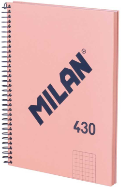 Milan Тетрадка 1918, А5, малки квадратчета, твърда корица, със спирала, 80 листа, розова