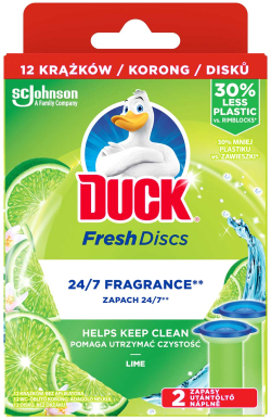 Почистващ продукт Duck Ароматизатор за тоалетна Fresh Discs, гел, пълнител, лайм, 36 ml, 2 броя