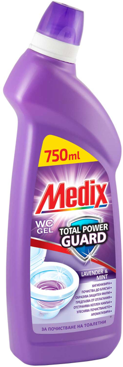 Почистващ продукт Medix за тоалетна Total Power Guard, лавандула, 750 ml, лилав