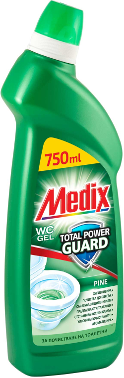 Почистващ продукт Medix Препарат за почистване на тоалетна Total Power Guard, бор, 750 ml, тъмнозелен