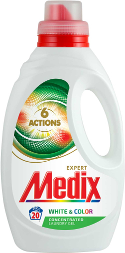 Почистващ продукт Medix Перилен препарат 6 Actions White&Color, течен, 1.1 L, за 20 пранета