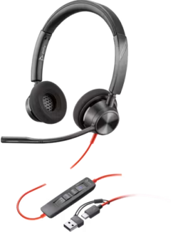 Слушалки HP Poly Blackwire 3320 Stereo Microsoft Teams Certified USB-C +USB-C-A адаптер 8X220AA, Черни