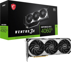 Видеокарта MSI GeForce RTX 4060 Ti Ventus 3X E OC 8GB GDDR, 3x DisplayPort 1.4a, 1x HDMI 2.1a, 128 bit