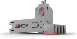 Продукт LINDY LNY-40450 :: Система за заключване на USB портове, 1 ключ, 4 порт блокера, розов