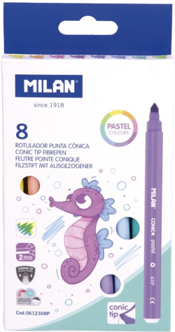 Канцеларски продукт Milan Флумастери, 8 пастелни цвята