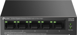 Комутатор/Суич TP-Link LS105GP, 5× 10/100/100, 4x PoE+, 02.3af/at, 53.5 VDC, 1.31 A, AUTO MDI/MDIX, Черен