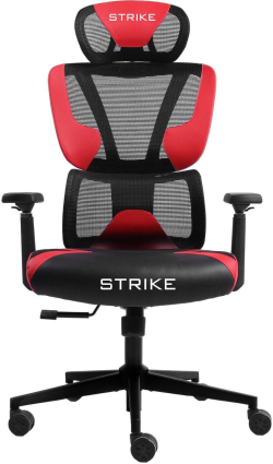 Офис стол Геймърски стол RFG Strike, дамаска и меш, Multi-function механизъм, метална основа, до 130 kg, черно-червен